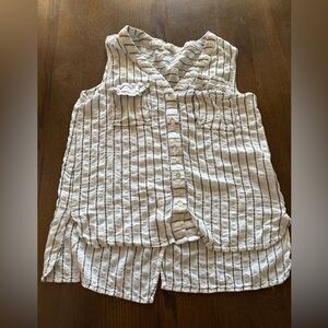 Sleeveless White Button-Front Striped Blouse